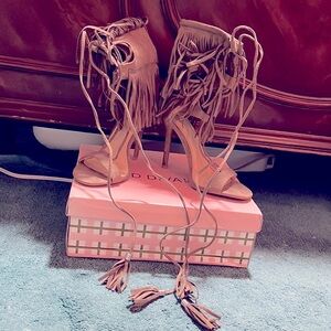 WILD DIVA Lounge Open toe lace up corset tassel fringe stiletto heel sandals